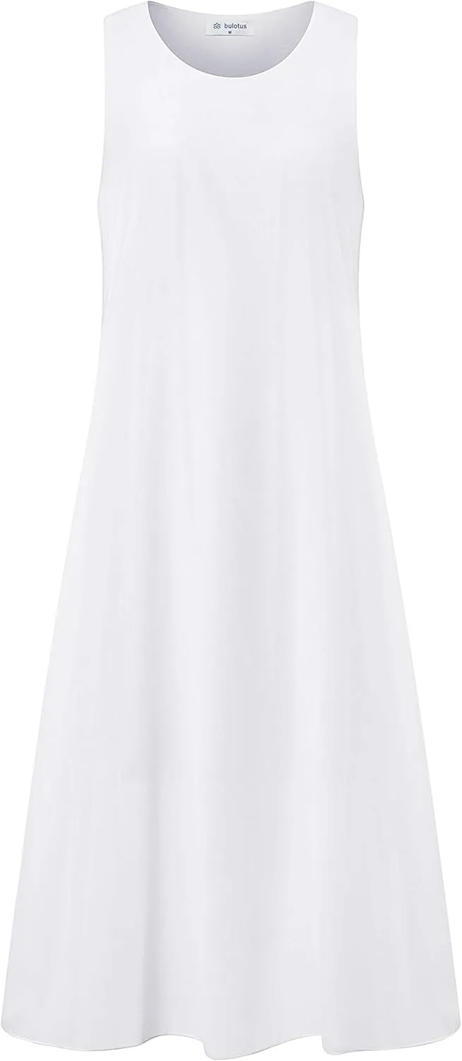 Bulotus Womens Sleeveless Loose Plain Midi Dress Summer Chiffon Flowy Swing Dresses