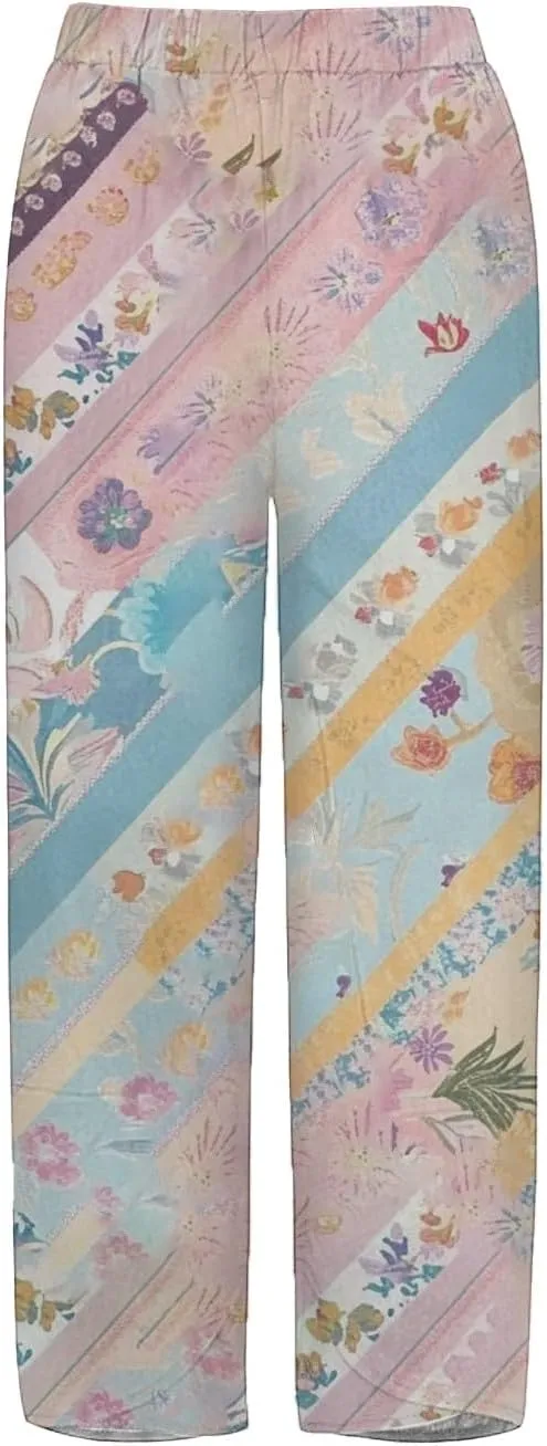 Capri Linen Pants for Women Summer Casual Wide Leg Pants Loose Fit Palazzo Trousers Elastic Waist Cropped Trousers