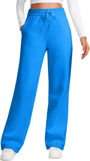 Casual High Waist Drawstring Straight Leg Trousers Loose Fit Comfy Workout Athletic Yoga Pants with Pockets for Women