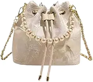 Chinese women's retro water bucket pearl handbag, butterfly embroidery print, elegant temperament banquet gift