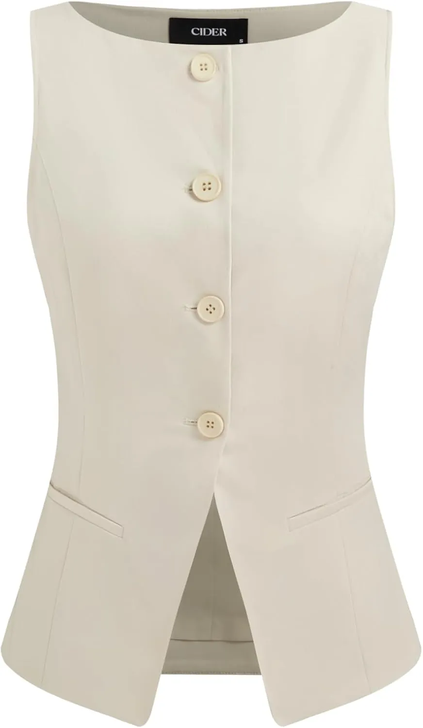 CIDER Woven Vest Top Sleeveless Boat Neck Button Vest Regular Fit Office Blouse Womens Shirts