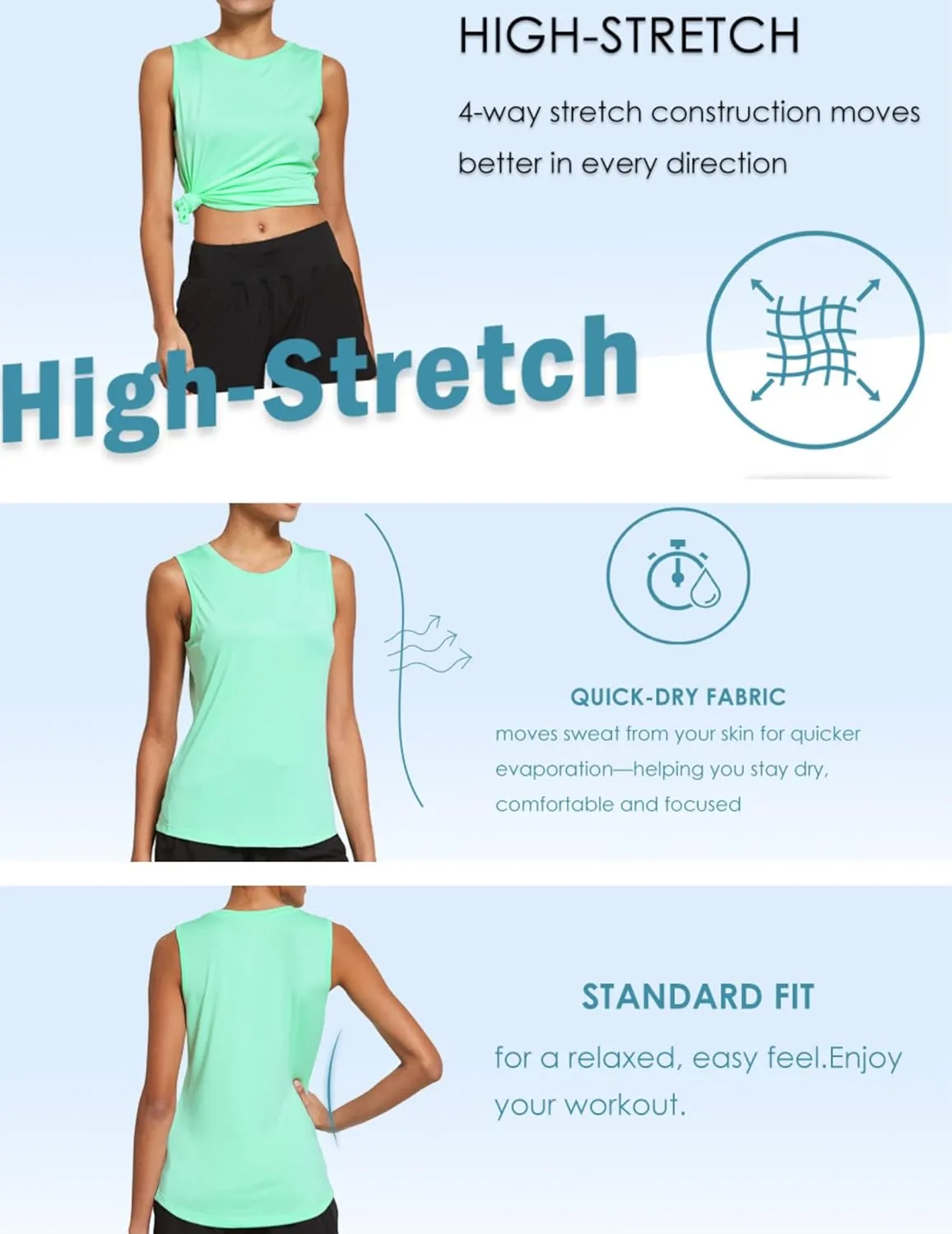COOrun Women's Sleeveless Athletic Shirts Lightweight Sports Shirt Quick Dry Yoga Tank Tops Muscle Tank