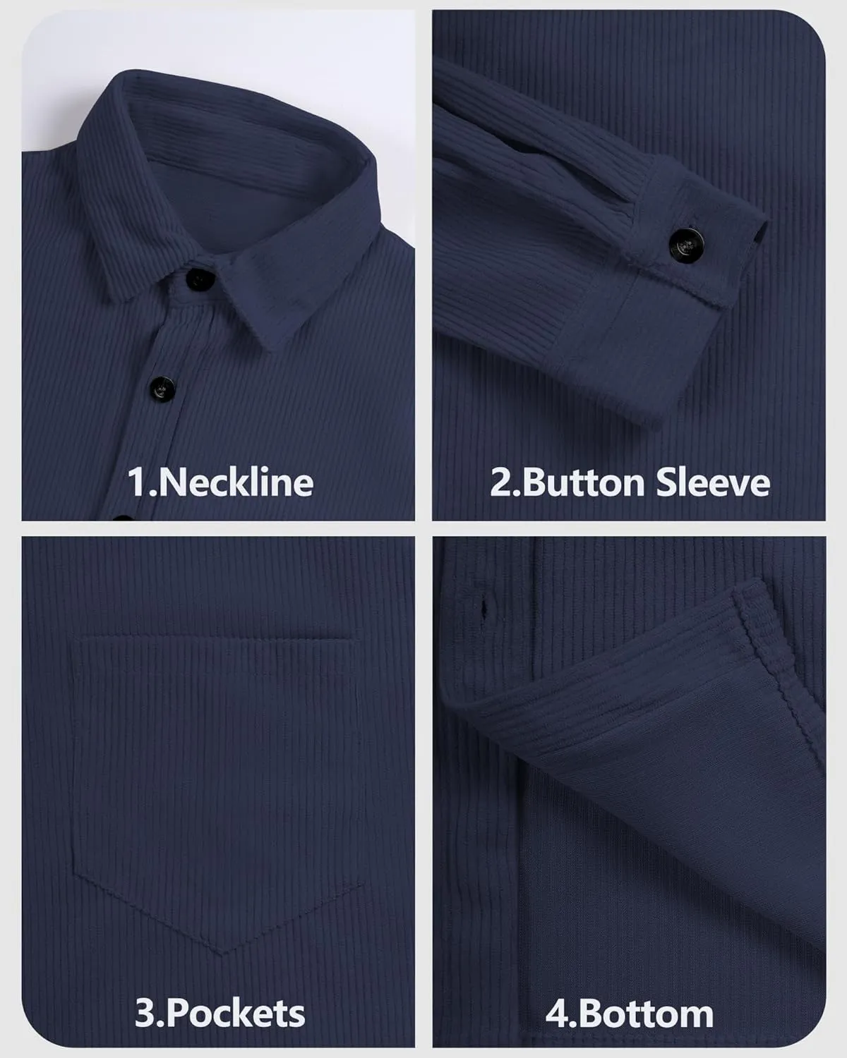 Corduroy Shirts for Men,Long Sleeve Button Down Casual Ribbed Shacket Slim Fit Lightweight Jacket