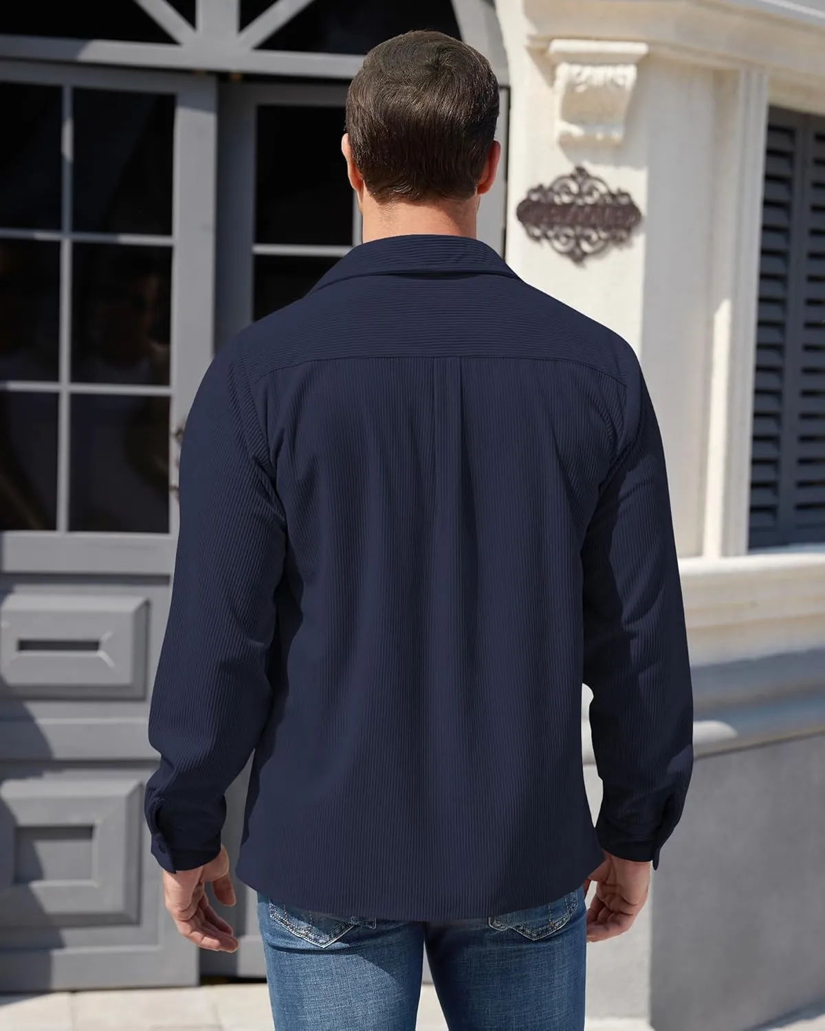 Corduroy Shirts for Men,Long Sleeve Button Down Casual Ribbed Shacket Slim Fit Lightweight Jacket