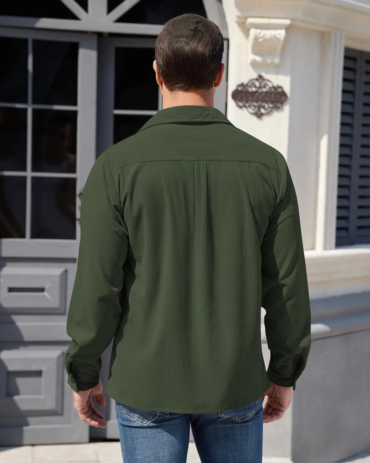 Corduroy Shirts for Men,Long Sleeve Button Down Casual Ribbed Shacket Slim Fit Lightweight Jacket