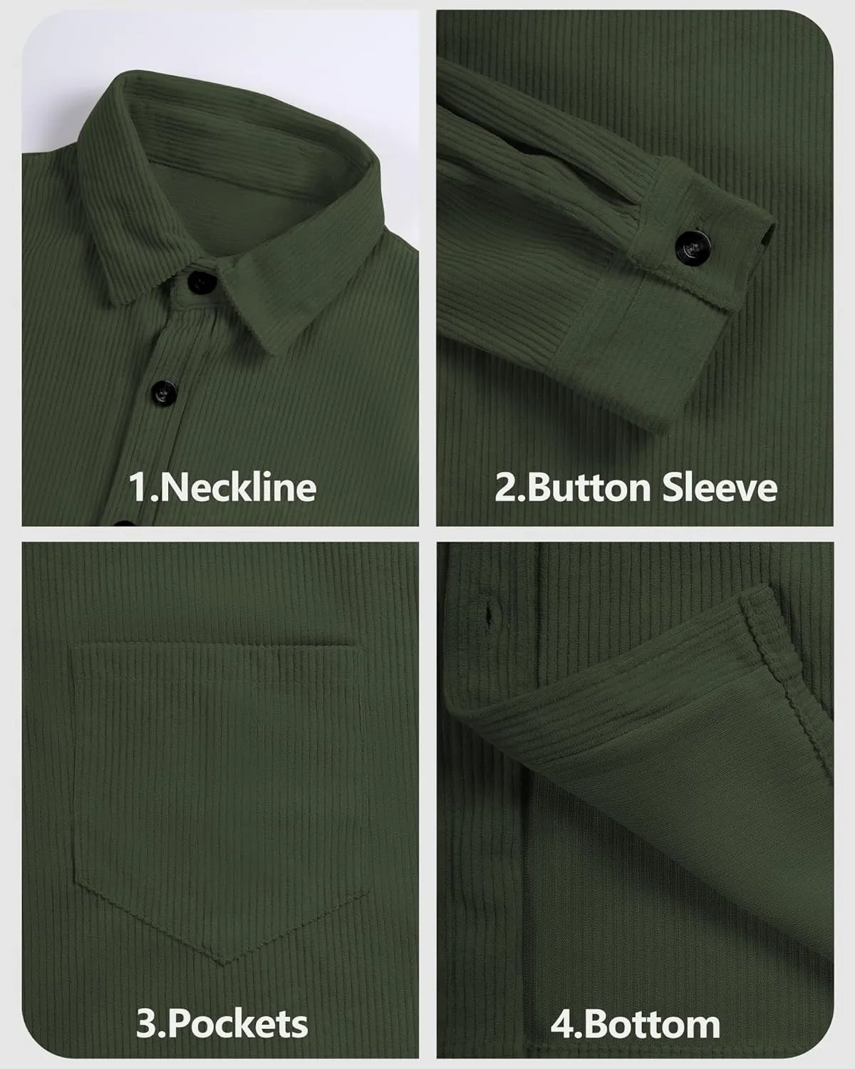 Corduroy Shirts for Men,Long Sleeve Button Down Casual Ribbed Shacket Slim Fit Lightweight Jacket