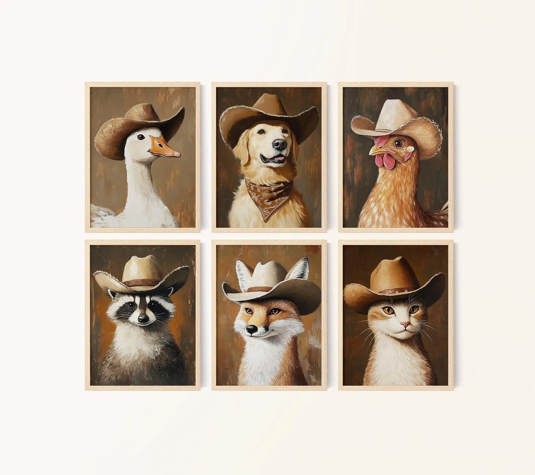 Cowboy Goose Art Print, Dog, Cat, Raccoon, Fox, Silly Boy Room Wall Art, Baby Shower Gift, Animal Theme Nursery Wall Art, Nursery Decor, 149