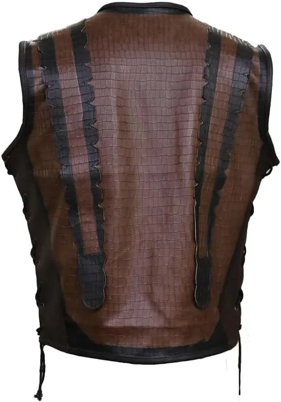 Crocodile Textured Brown Dundee Vest - Danny McBride Faux Leather Brown Crocodile Pattern Vest