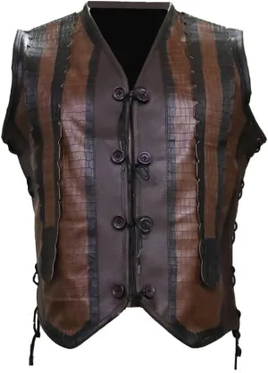 Crocodile Textured Brown Dundee Vest - Danny McBride Faux Leather Brown Crocodile Pattern Vest