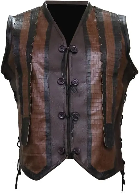 Crocodile Textured Brown Dundee Vest - Danny McBride Faux Leather Brown Crocodile Pattern Vest
