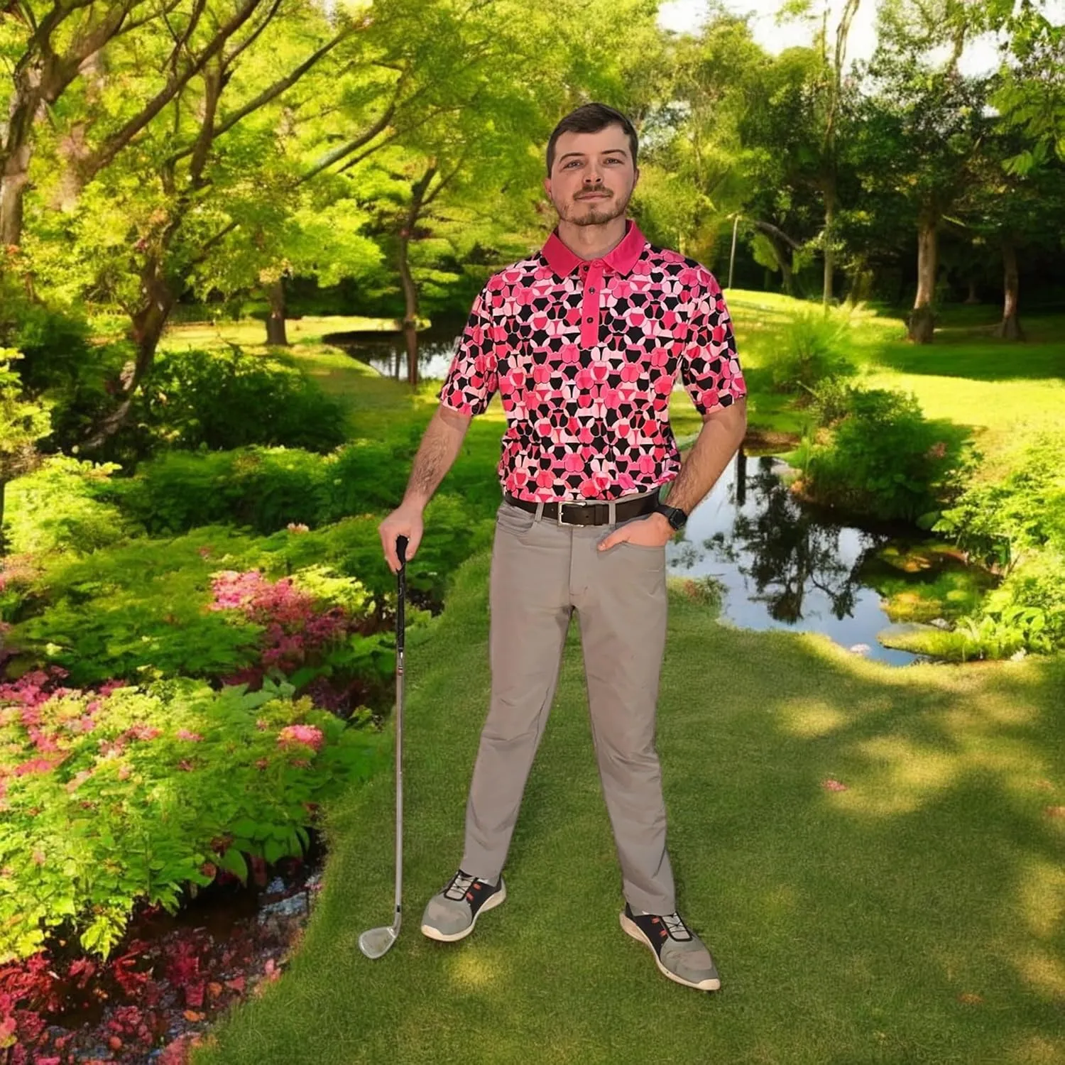 Crude Funny Golf Polo Shirts - Men UPF Dry Fit Performance Moisture Wicking Hawaiian Quick Dry Stretch Disc Shocker Glove