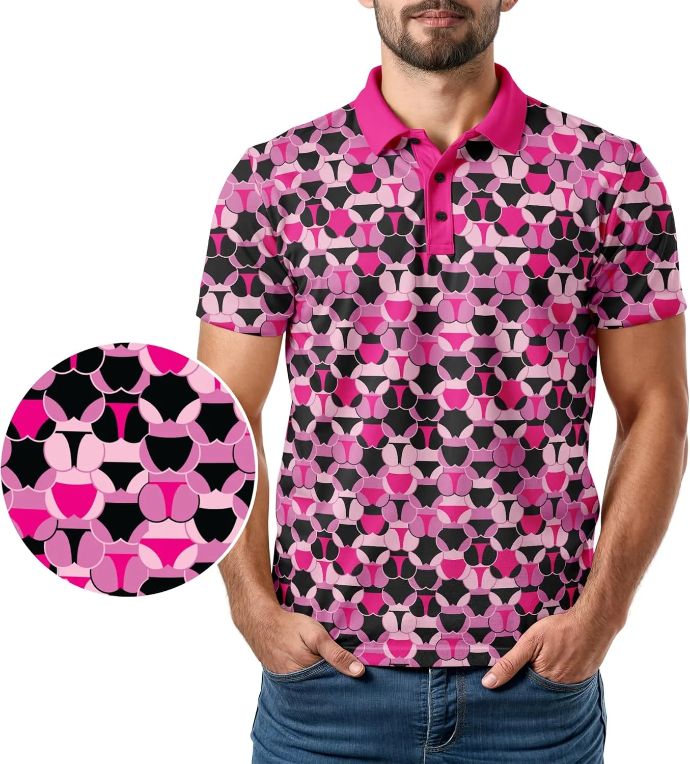 Crude Funny Golf Polo Shirts - Men UPF Dry Fit Performance Moisture Wicking Hawaiian Quick Dry Stretch Disc Shocker Glove