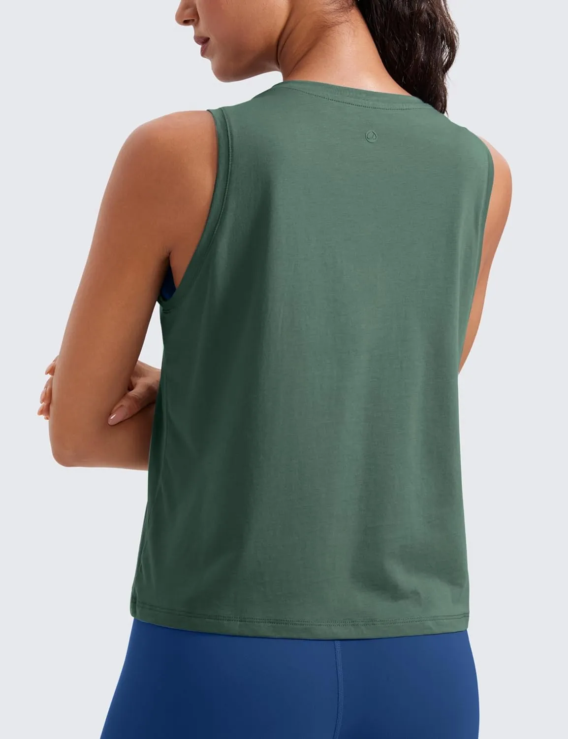 CRZ YOGA Pima Cotton High Neck Cropped Tank Tops for Women Crop Athletic Gym Workout Sleeveless Shirts