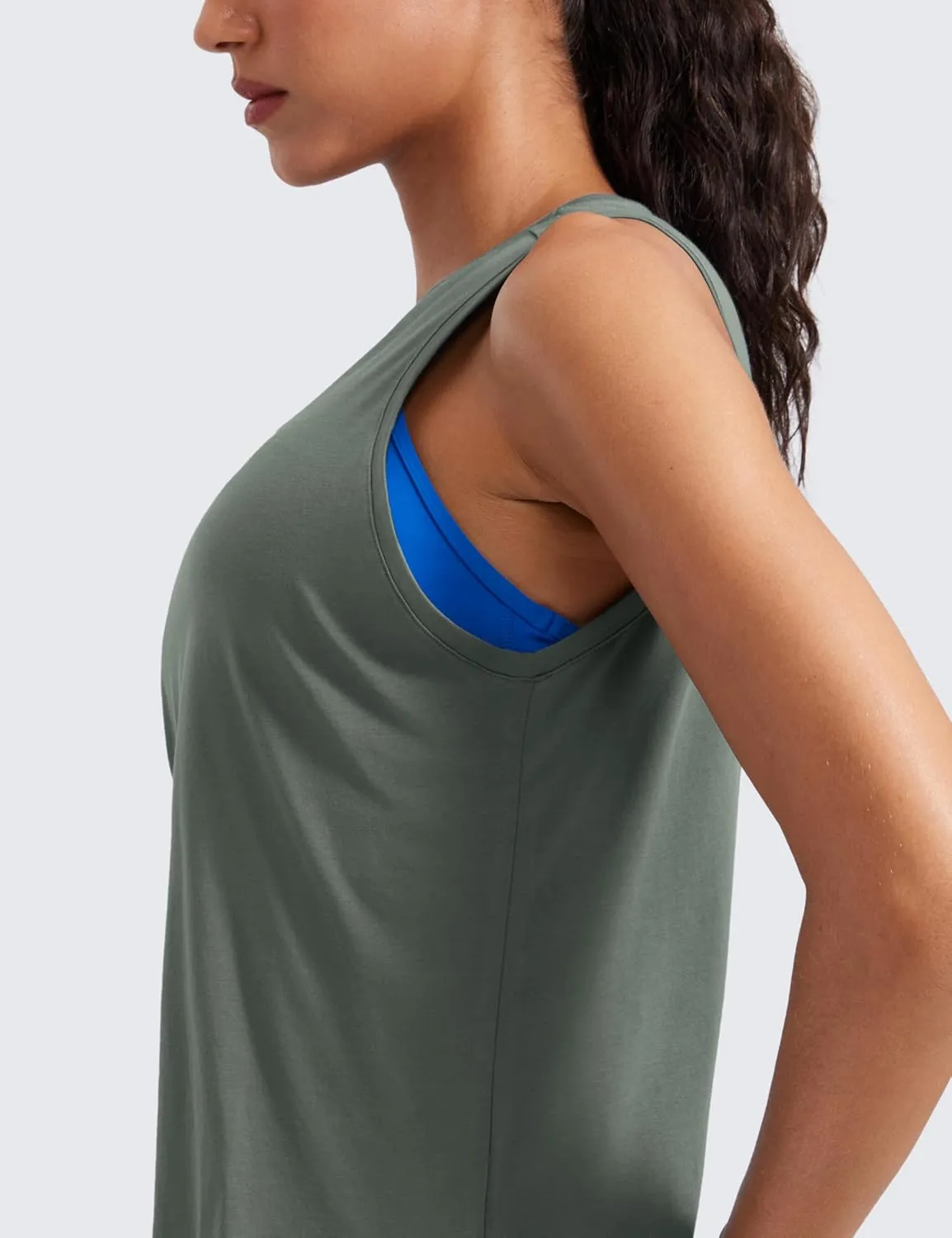 CRZ YOGA Pima Cotton High Neck Cropped Tank Tops for Women Crop Athletic Gym Workout Sleeveless Shirts