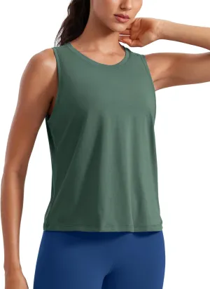 CRZ YOGA Pima Cotton High Neck Cropped Tank Tops for Women Crop Athletic Gym Workout Sleeveless Shirts