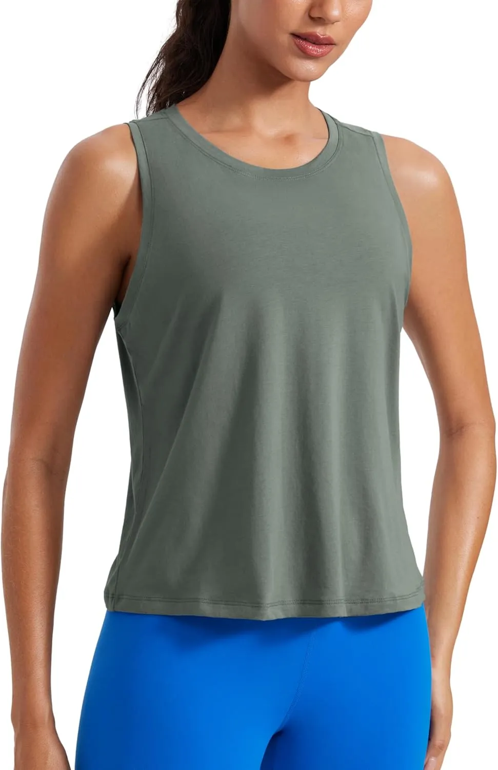 CRZ YOGA Pima Cotton High Neck Cropped Tank Tops for Women Crop Athletic Gym Workout Sleeveless Shirts