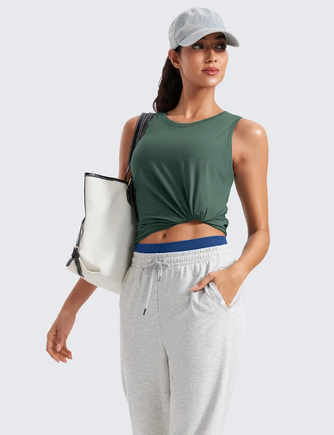 CRZ YOGA Pima Cotton High Neck Cropped Tank Tops for Women Crop Athletic Gym Workout Sleeveless Shirts