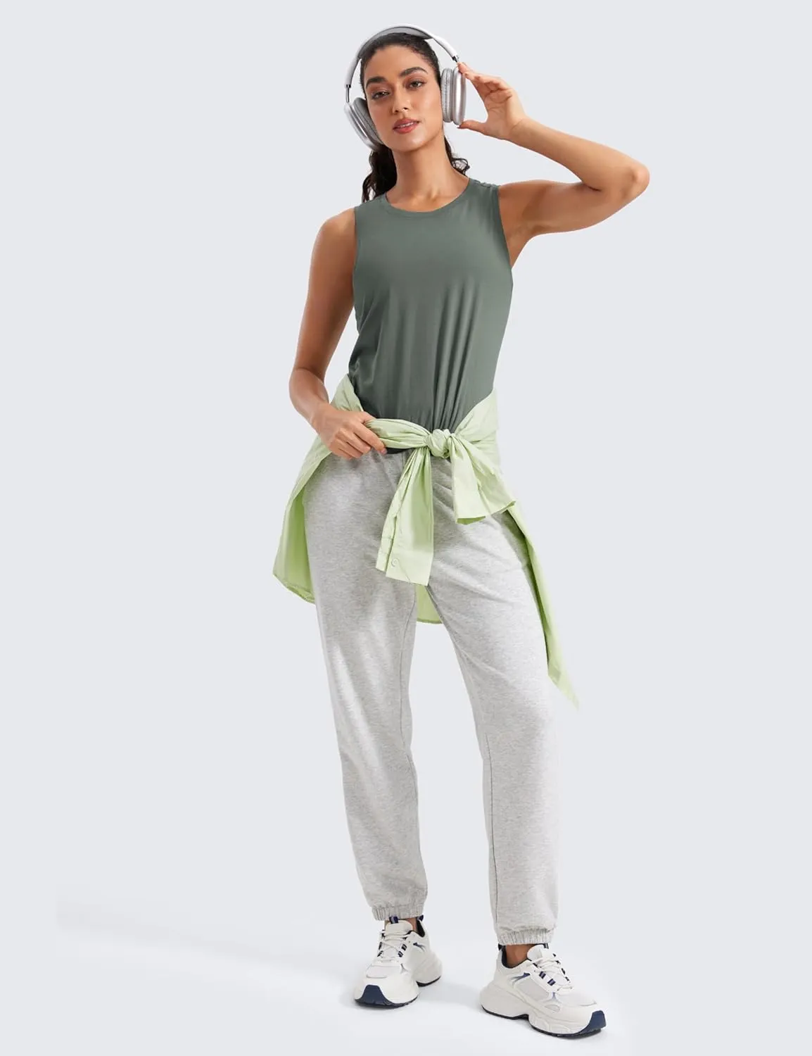 CRZ YOGA Pima Cotton High Neck Cropped Tank Tops for Women Crop Athletic Gym Workout Sleeveless Shirts
