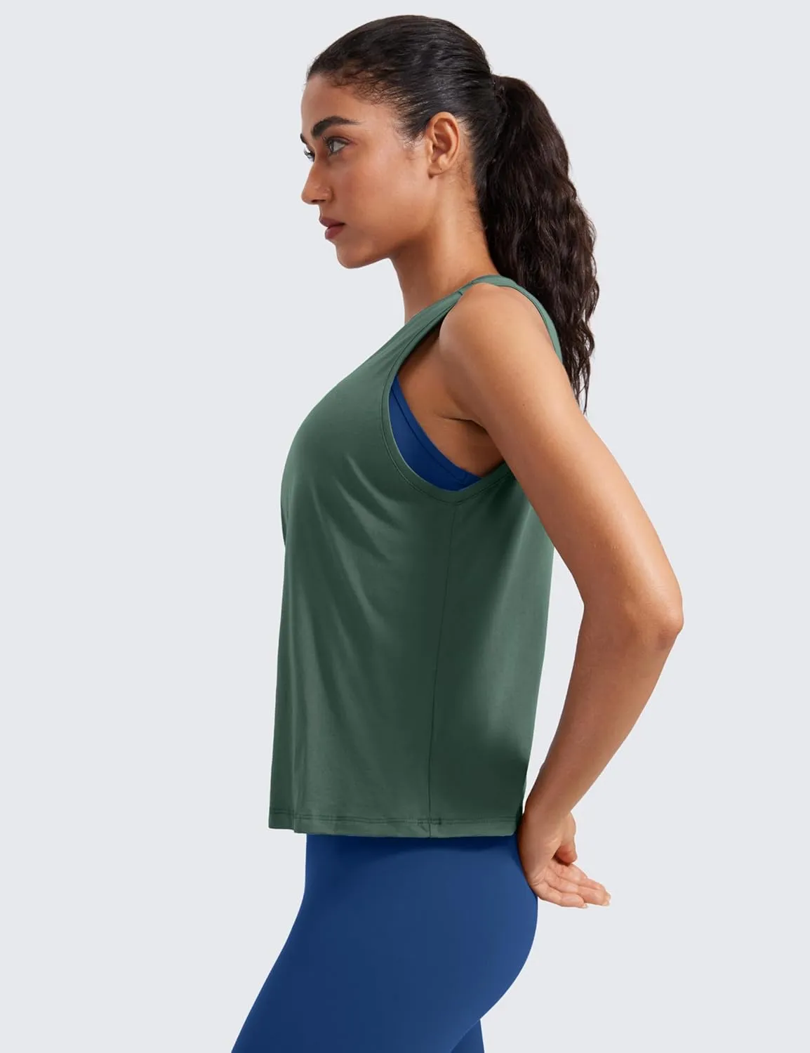 CRZ YOGA Pima Cotton High Neck Cropped Tank Tops for Women Crop Athletic Gym Workout Sleeveless Shirts