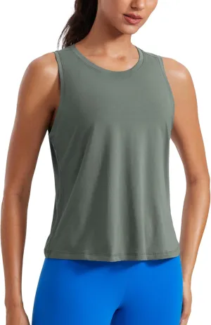 CRZ YOGA Pima Cotton High Neck Cropped Tank Tops for Women Crop Athletic Gym Workout Sleeveless Shirts