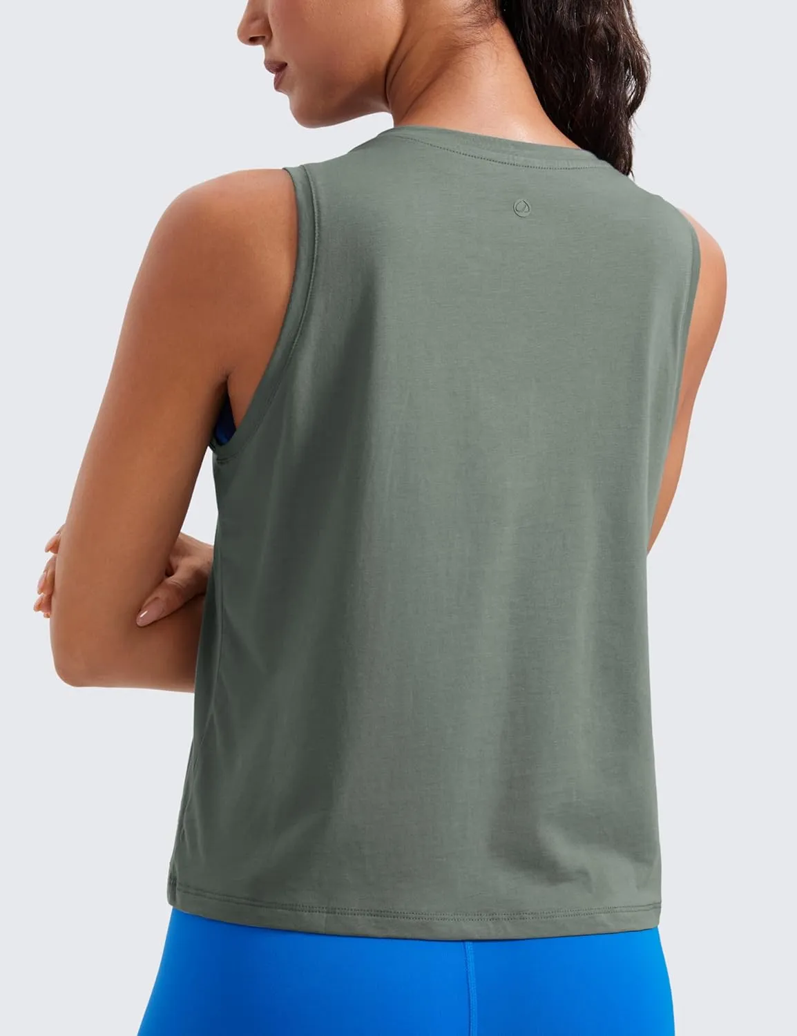 CRZ YOGA Pima Cotton High Neck Cropped Tank Tops for Women Crop Athletic Gym Workout Sleeveless Shirts