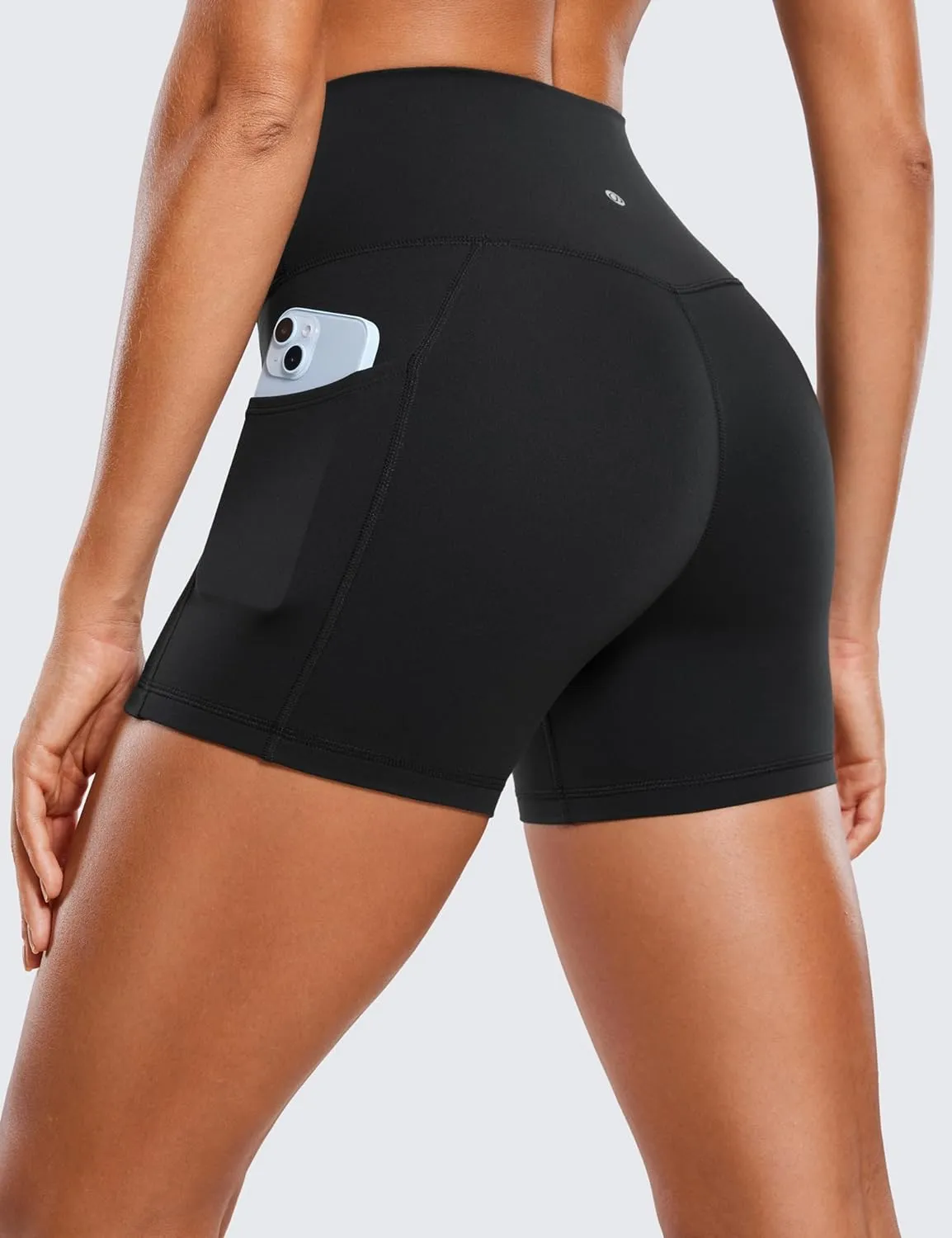 CRZ YOGA Womens Butterluxe Cross Waist Biker Shorts 4" - V Crossover High Waisted Side Pockets Workout Gym Yoga