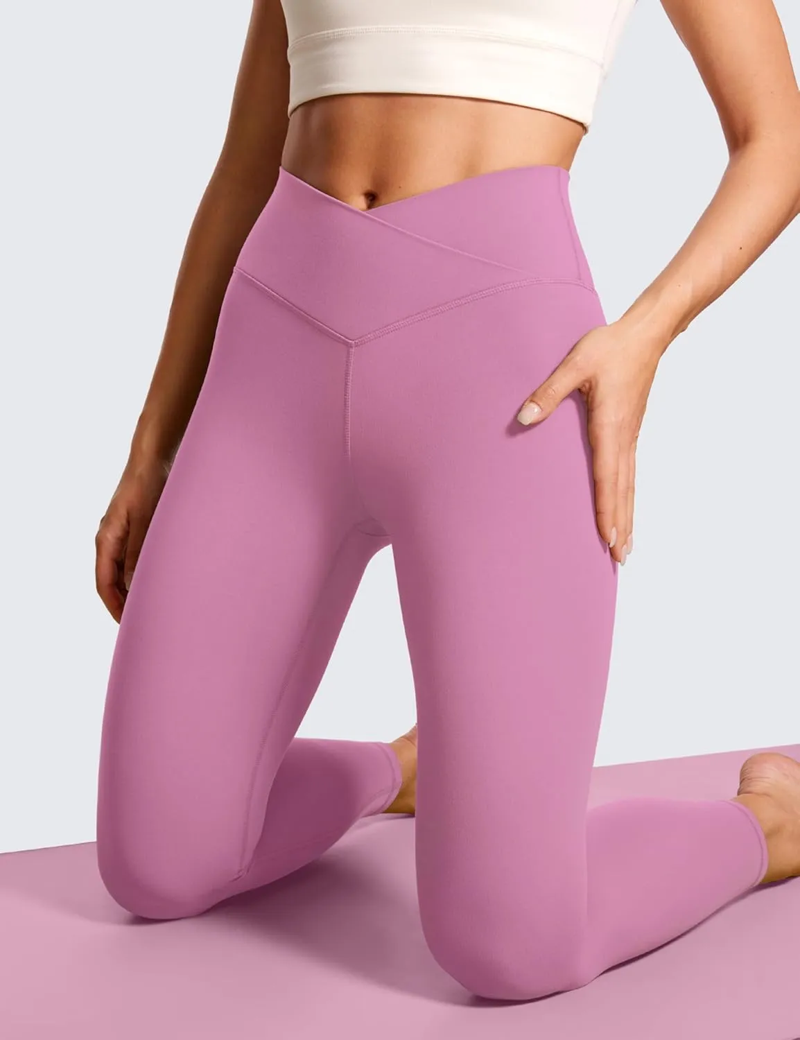 CRZ YOGA Womens Butterluxe Cross Waist Leggings 25" - V Crossover High Waisted Yoga