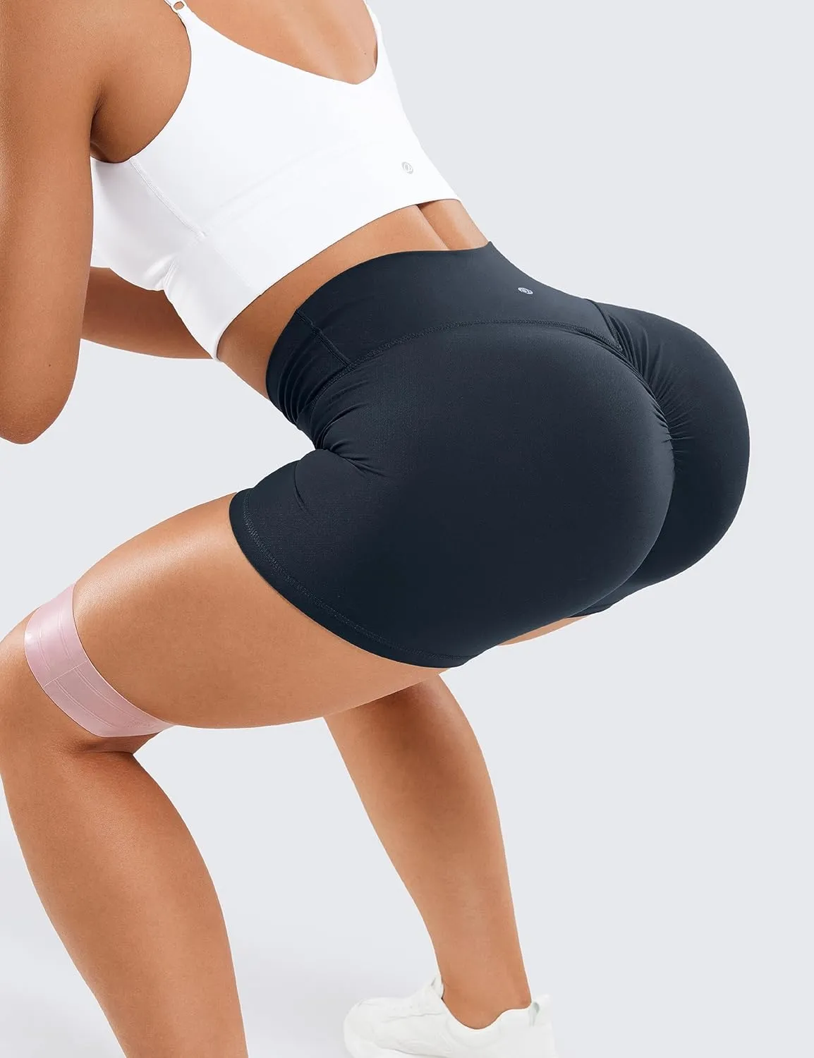 CRZ YOGA Womens Butterluxe Crossover Scrunch Butt Biker Shorts 5" - High Waist No Front Seam Workout Yoga Booty Lift Shorts
