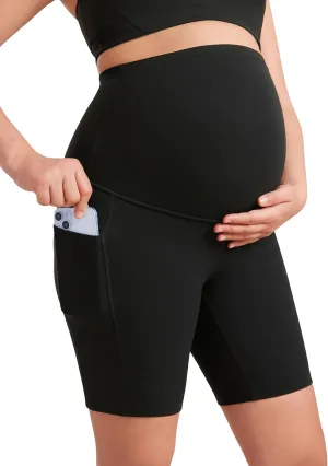 CRZ YOGA Womens Butterluxe Maternity Yoga Biker Shorts with Pockets 8" - Over The Belly Pregnancy Workout Athletic