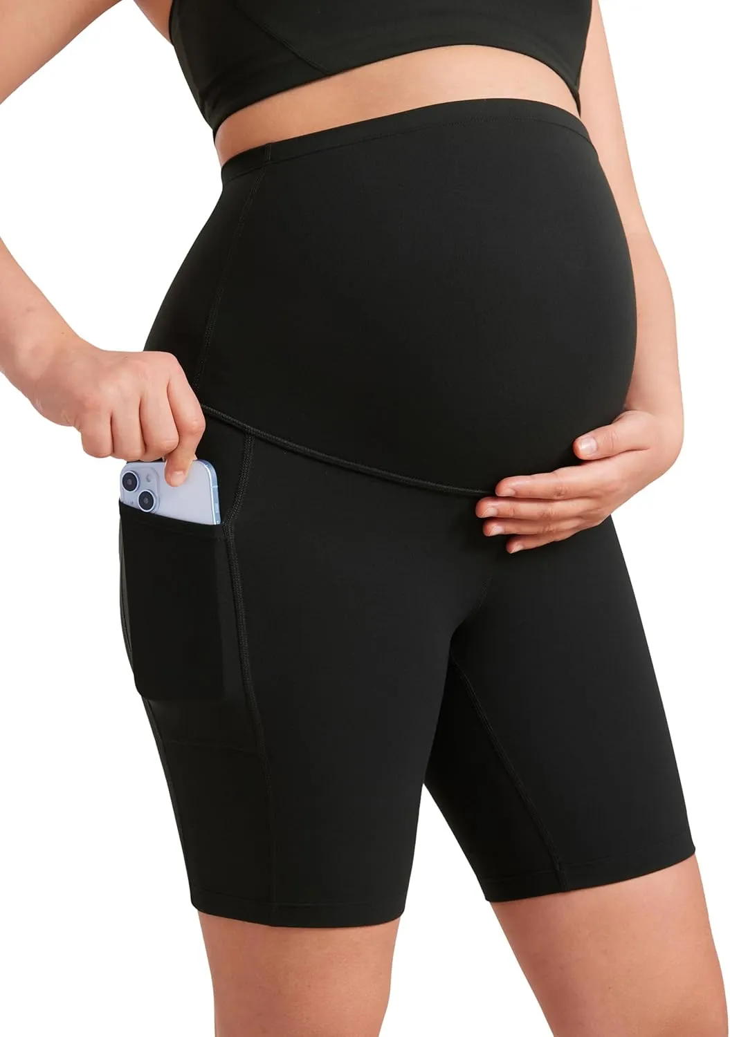 CRZ YOGA Womens Butterluxe Maternity Yoga Biker Shorts with Pockets 8" - Over The Belly Pregnancy Workout Athletic