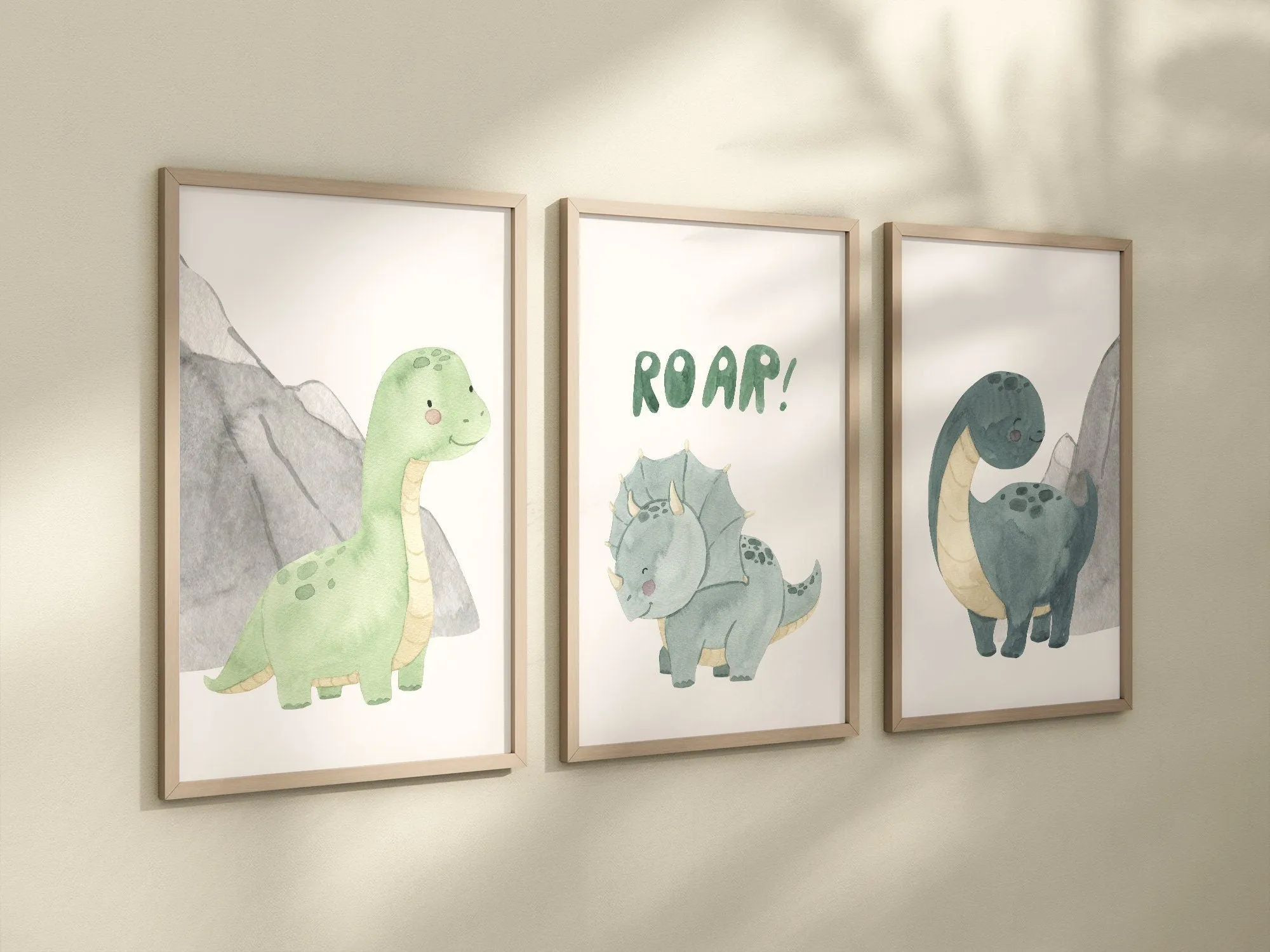Dinosaur Set of 3 Nursery Art Prints, Boy Nursery Wall Art Blue Green, Dino Nursery Decor, Play Room, Boy Baby Ideas, Kids room, roar,006