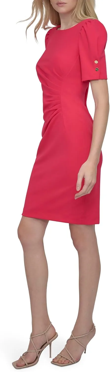 DKNY Women's Button Short Sleeve Ruched Sheath Dress