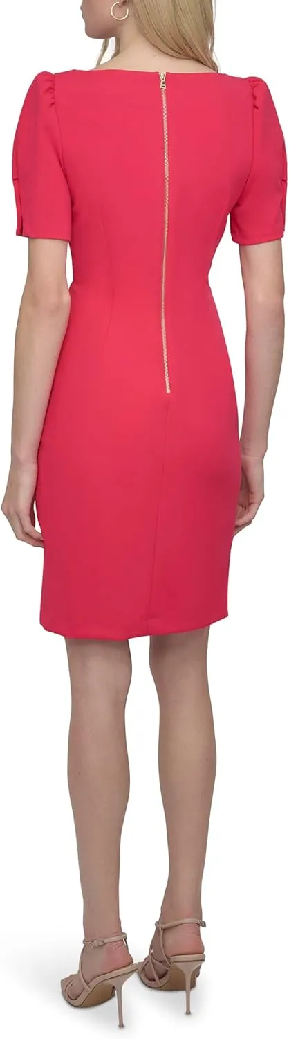 DKNY Women's Button Short Sleeve Ruched Sheath Dress