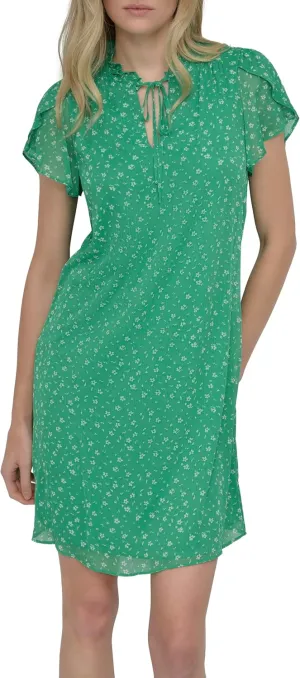 DKNY womens Front Tie Ruffle Neckline Trapeze Dress