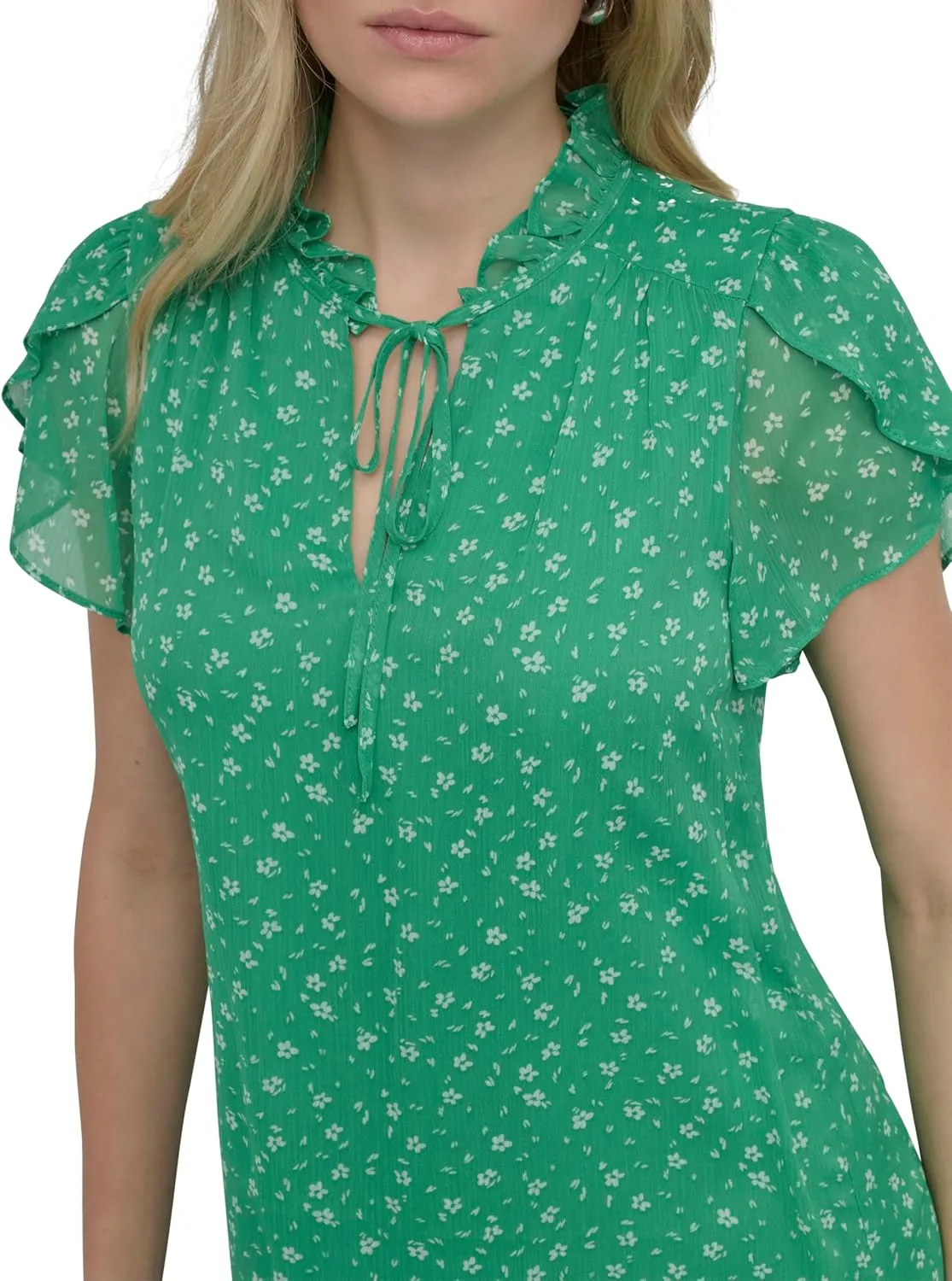 DKNY womens Front Tie Ruffle Neckline Trapeze Dress