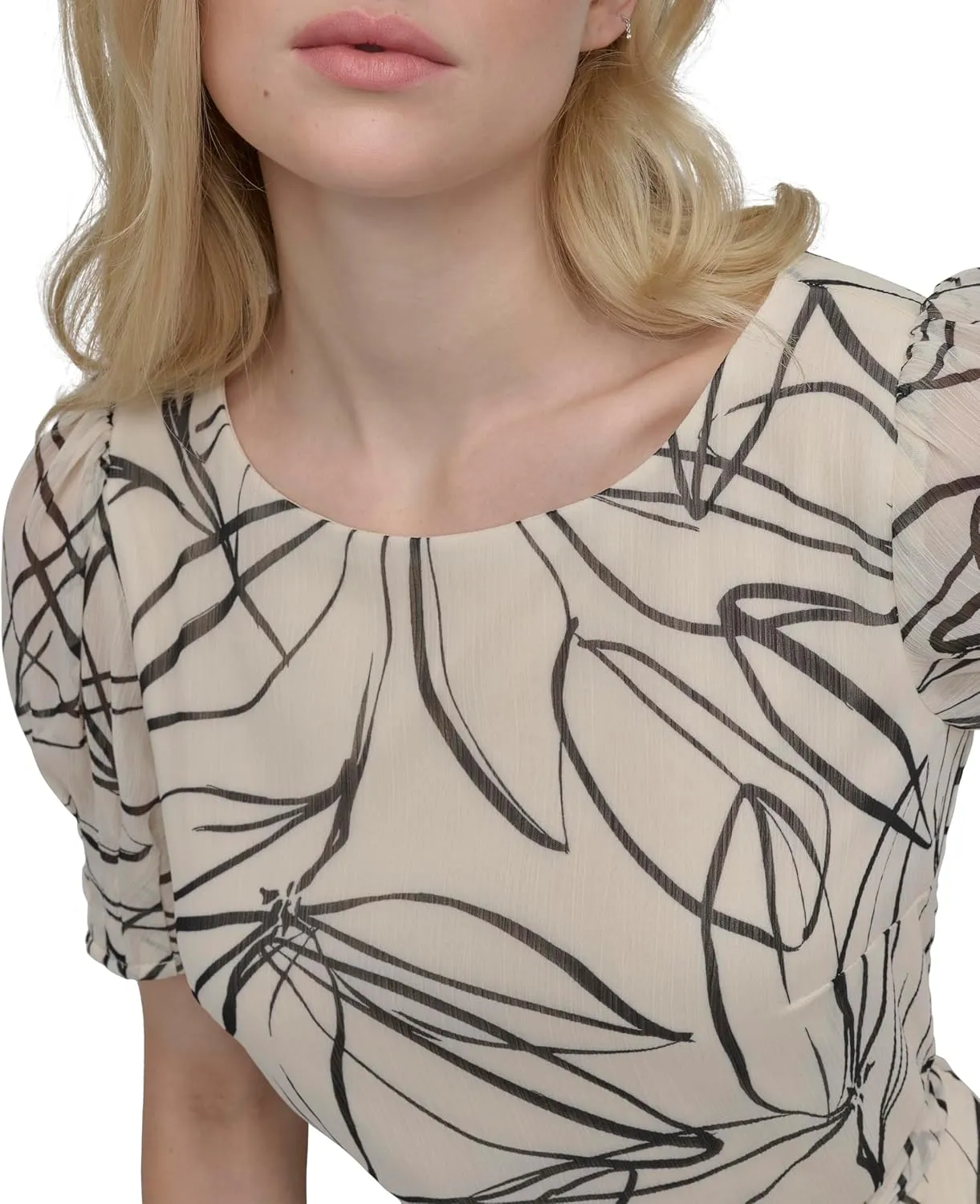 DKNY Women's Puff Sleeve Tie Waist A-line Mini Dress