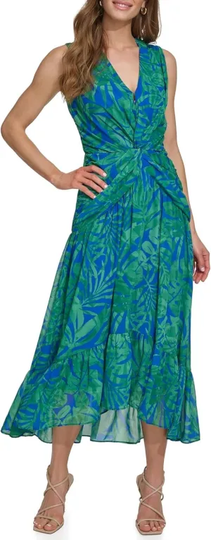 DKNY Women's V-Neck Twist Front Sleeveless Dress