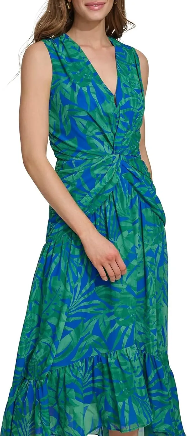 DKNY Women's V-Neck Twist Front Sleeveless Dress