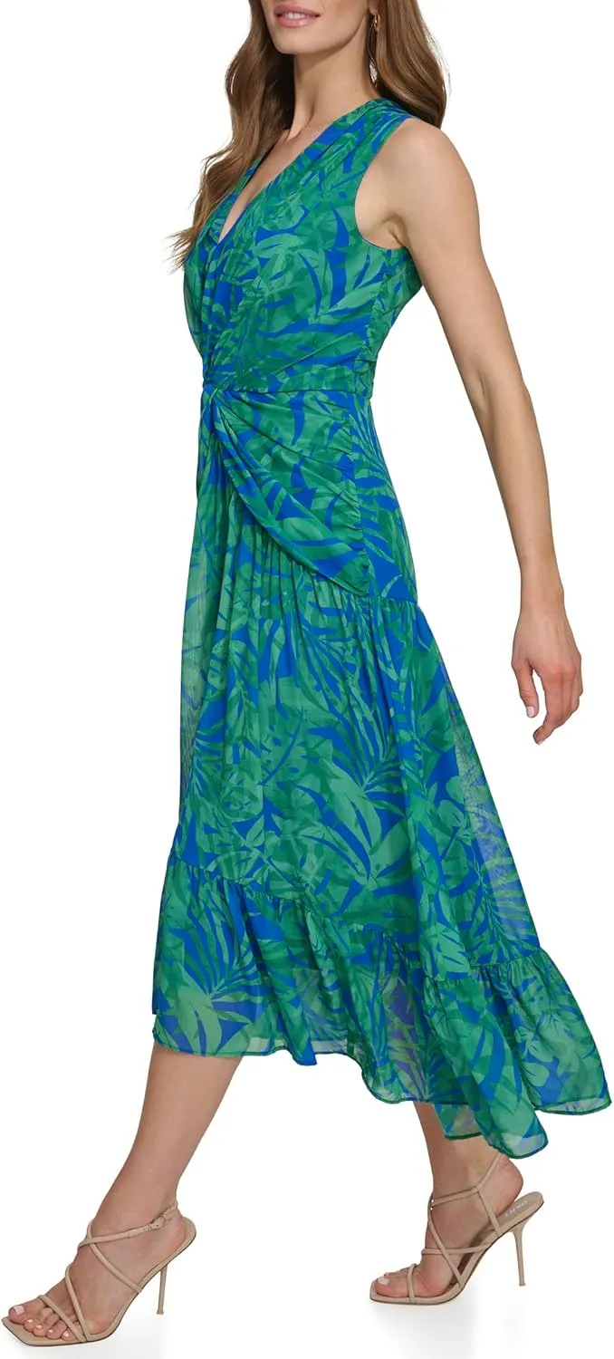 DKNY Women's V-Neck Twist Front Sleeveless Dress