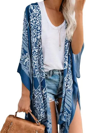 Dokotoo Womens 2025 Summer Beach Hawaiian Vacation Long Kimono Cardigans Swimsuits Cover ups