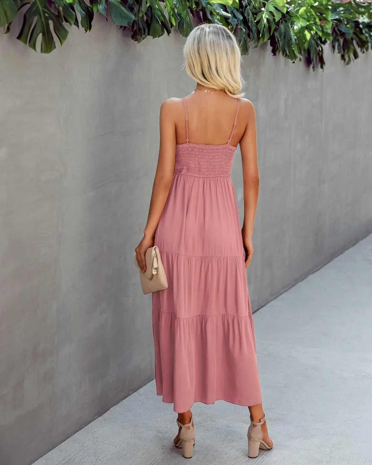 Dokuritu Women's Beach Crochet Lace Maxi Dress Solid Color Summer Vacation Spaghetti Strap Long Dress 2024