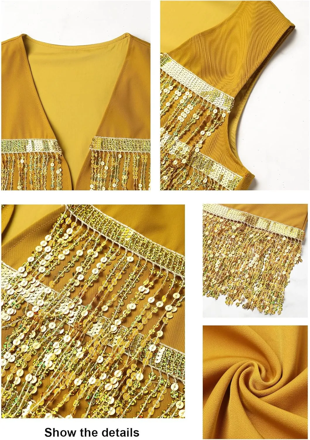 Dresswel Womens Sequin Fringe Vests Glitter Open Front Cardigan Party Prom Rave Sleeveless Tassels Vest Jacket