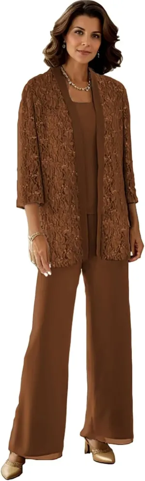 Dressy Pant Suits for A Wedding Sparkly Sequin Lace Outfit Long Sleeve 3 Pieces Mother of The Bride Pantsuits for Women