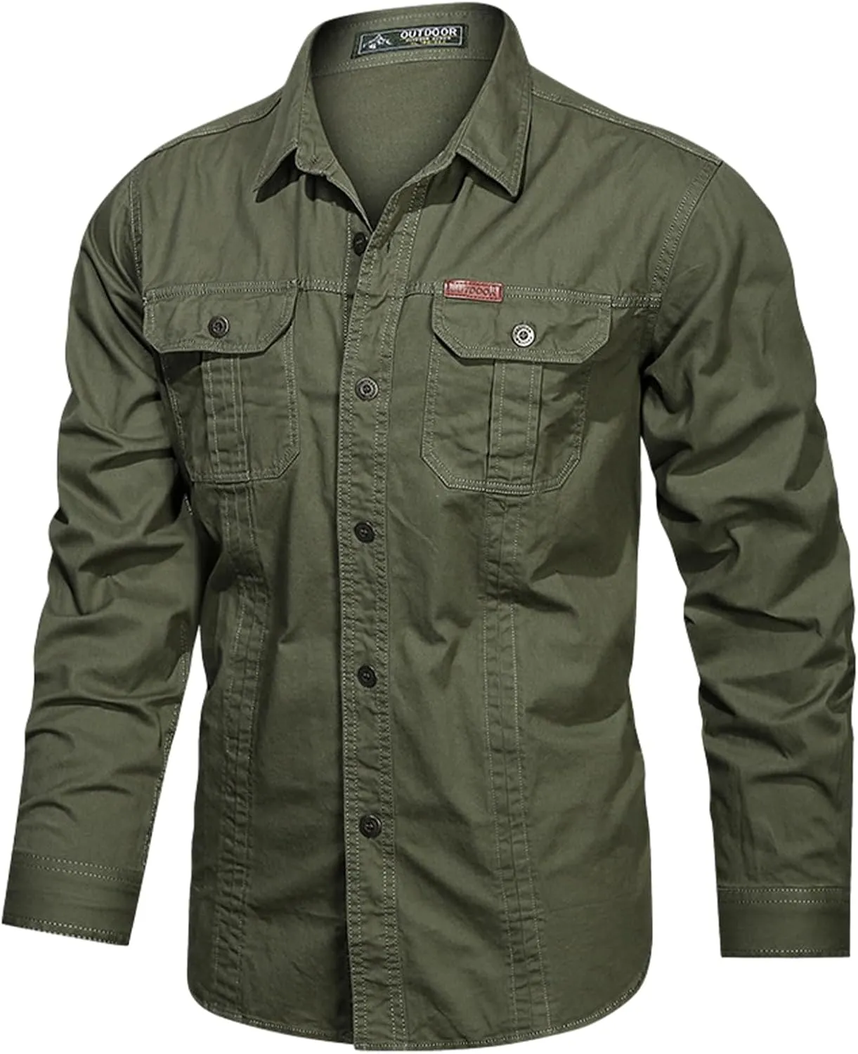 Eisctnd Men's Long Sleeve Cotton Work Shirt Casual Loose Fit Button Down Shirts with 2-Pocket for Outdoor Safari