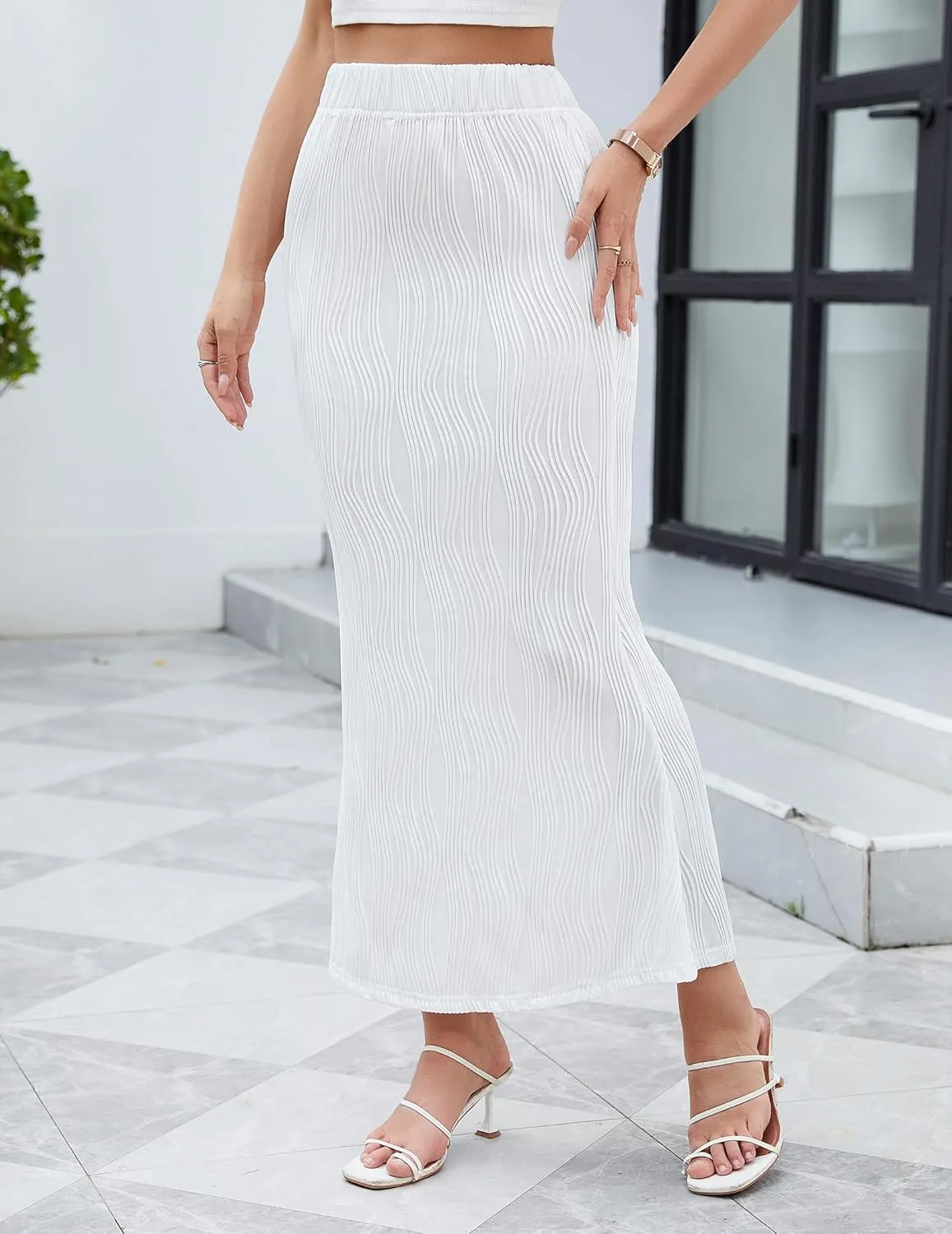 Elegant Maxi Skirts for Women Flowy Ribbed Casual Summer Outfits Sexy Bodycon Mermaid Long Skirt