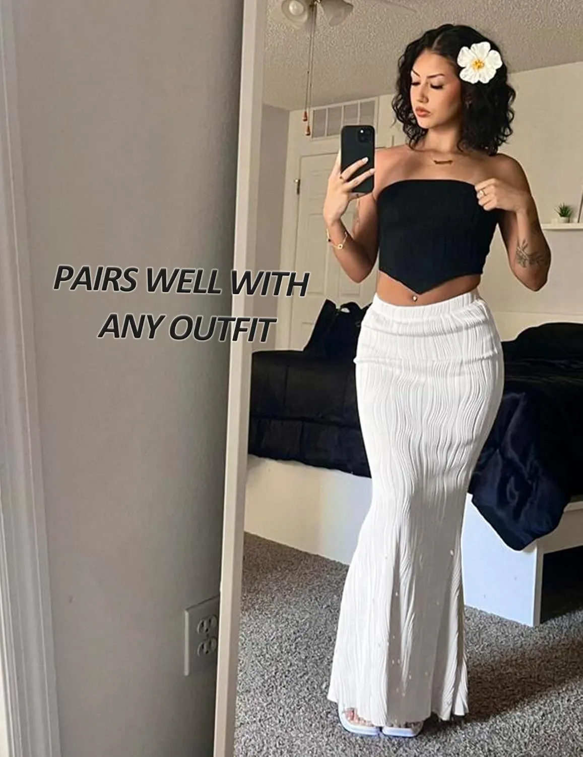 Elegant Maxi Skirts for Women Flowy Ribbed Casual Summer Outfits Sexy Bodycon Mermaid Long Skirt