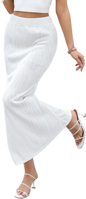 Elegant Maxi Skirts for Women Flowy Ribbed Casual Summer Outfits Sexy Bodycon Mermaid Long Skirt