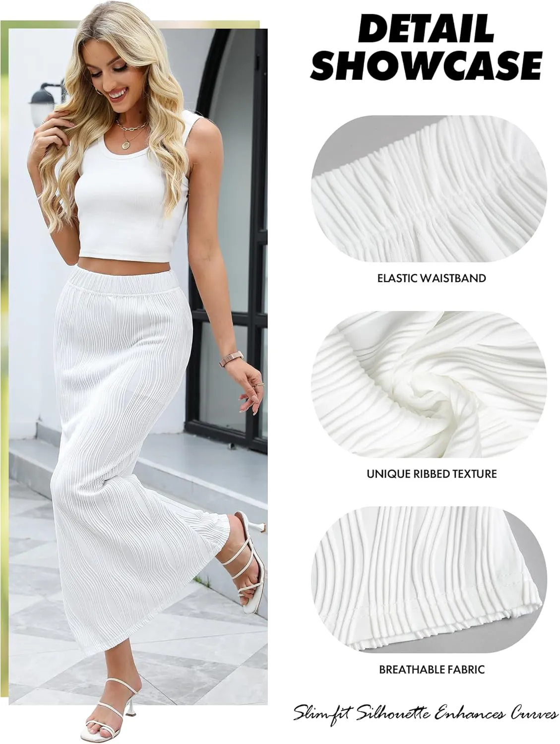 Elegant Maxi Skirts for Women Flowy Ribbed Casual Summer Outfits Sexy Bodycon Mermaid Long Skirt