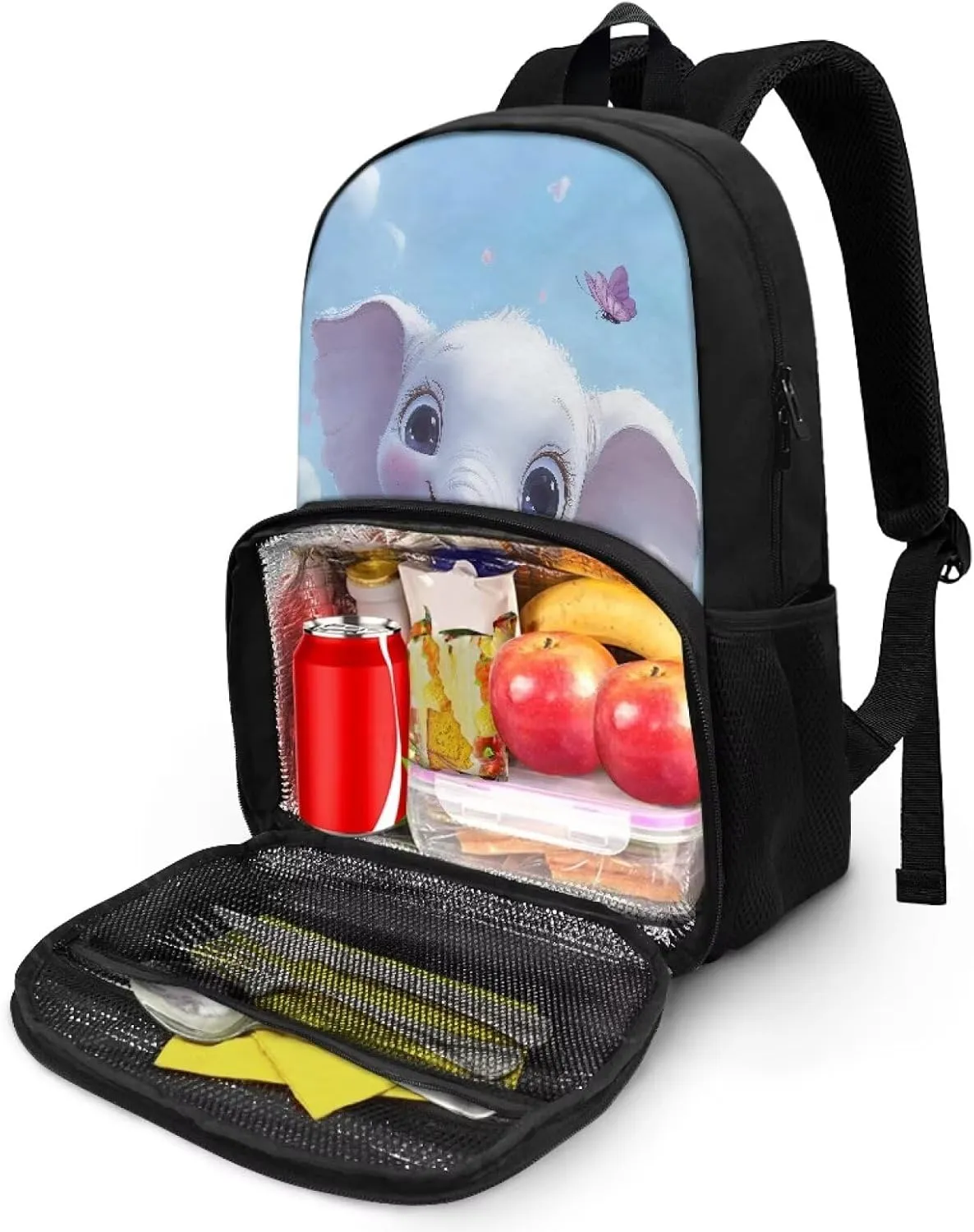 Elephant Backpack with Insulated Cooler Compartment 4th Grade Backpack for Girls Boys Kids All-in-One Bookbag Lightweight Cozy Daypack for Primary School Book Bag