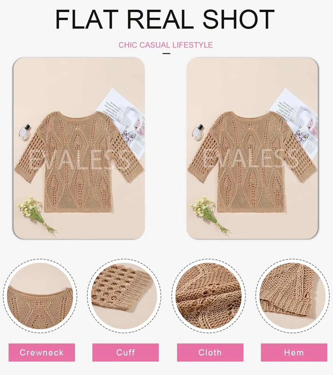 EVALESS Womens Crochet Hollow Out Knit Tops Half Sleeve Spring Summer Sweaters Beach Cover Ups for Women Trendy 2025